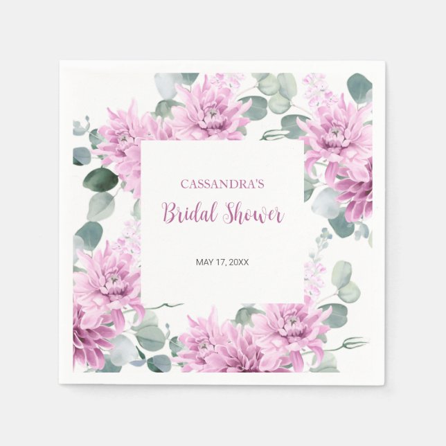 Purple Dahlia Eucalyptus Botanical Bridal Shower  Napkin (Front)