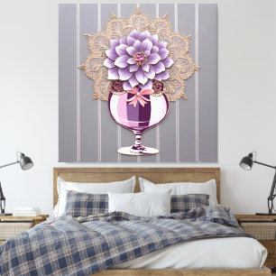 Purple Dahlia Lace Vase Romantic Newlywed  Canvas Print
