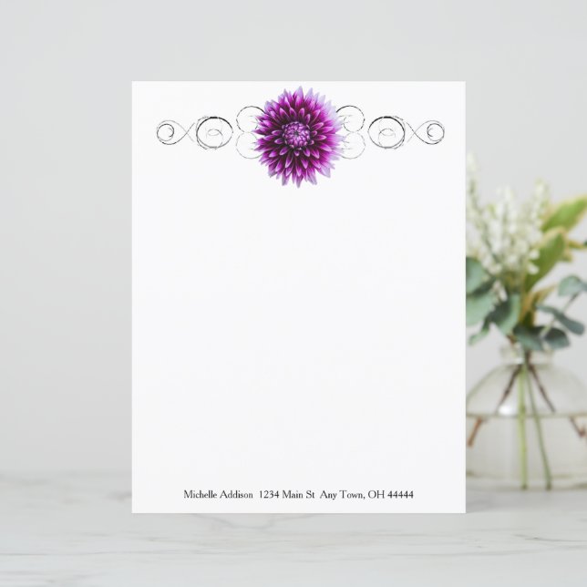 Purple Dahlia Personalized Paper Sheet (Standing Front)