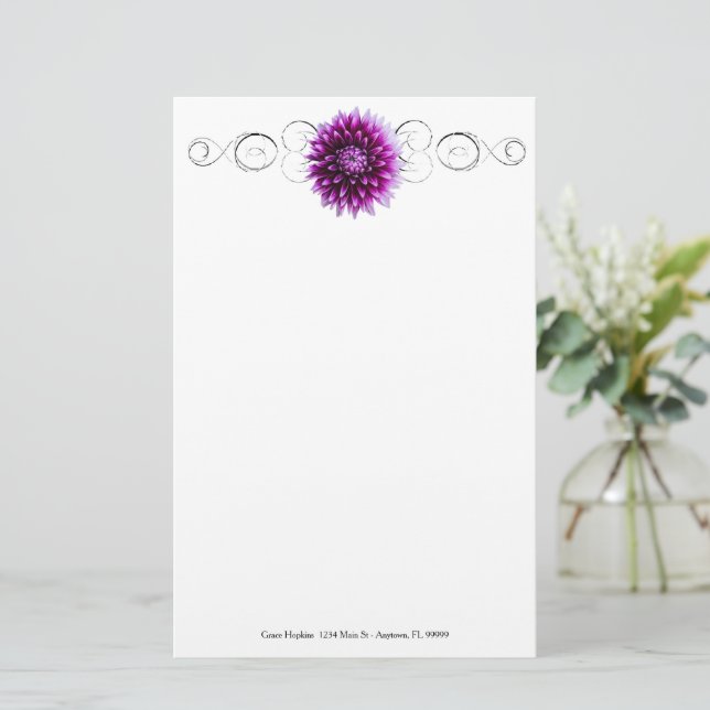 Purple Dahlia Personalized Stationery (Standing Front)