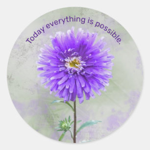 Purple Dahlia Watercolor with Quote Classic Round Sticker