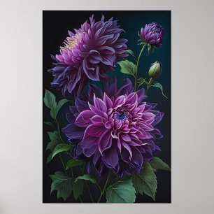 Purple Dahlias Flower Art Print Poster