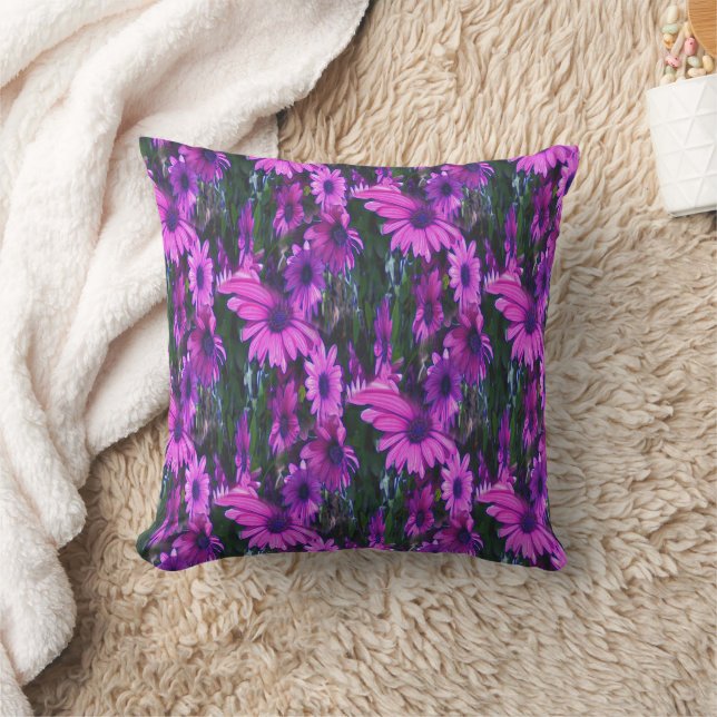Purple Daisies Abstract Floral Art Throw Pillow (Blanket)