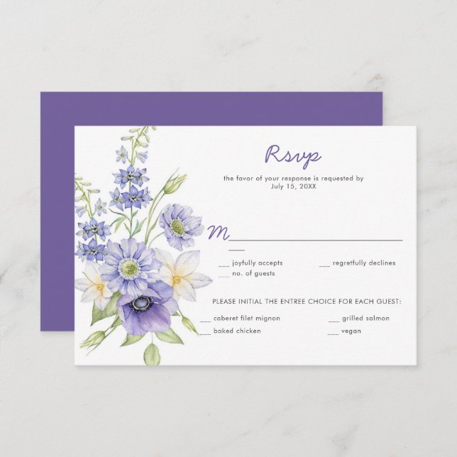 Purple Daisies, Anemones, Roses RSVP (Front/Back)