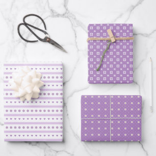 Purple Daisies, Dots, and Hearts Wrapping Paper