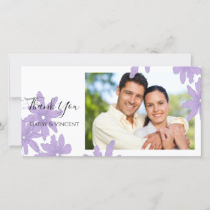 Purple Daisies on White Thank You Photo Card