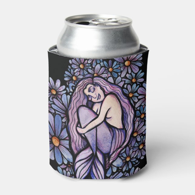 Purple Daisies Sleeping Mermaid                    Can Cooler (Can Front)