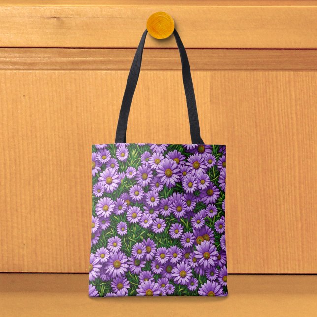 Purple Daisies Tote Bag (Tote bag with purple daisies.)