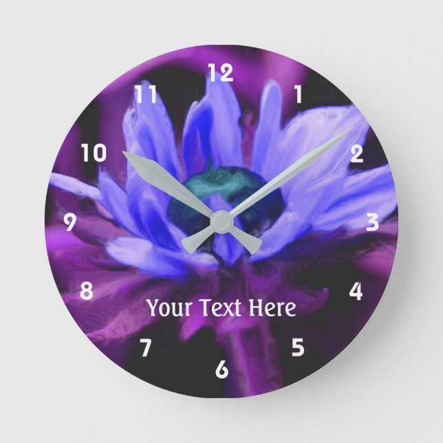 Purple Daisy Abstract Flower Art Personalized Round Clock (Front)