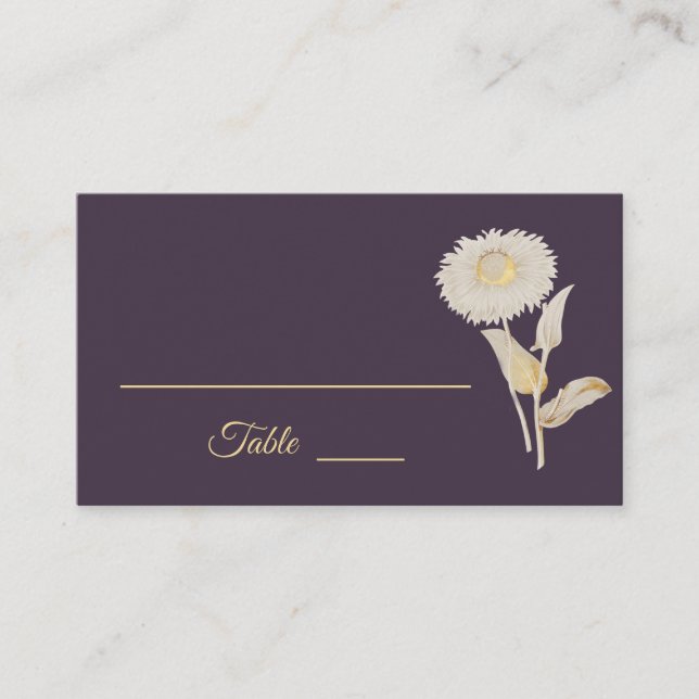 Purple Daisy Antique Wedding Place Card (Front)