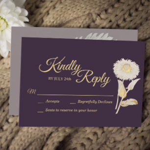 Purple Daisy Antique Wedding Response Card