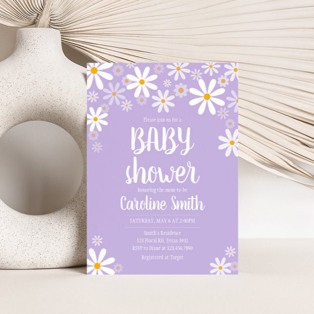 Purple Daisy Baby Shower Invitation (Purple Boho Daisy Baby Shower Invitation 
)