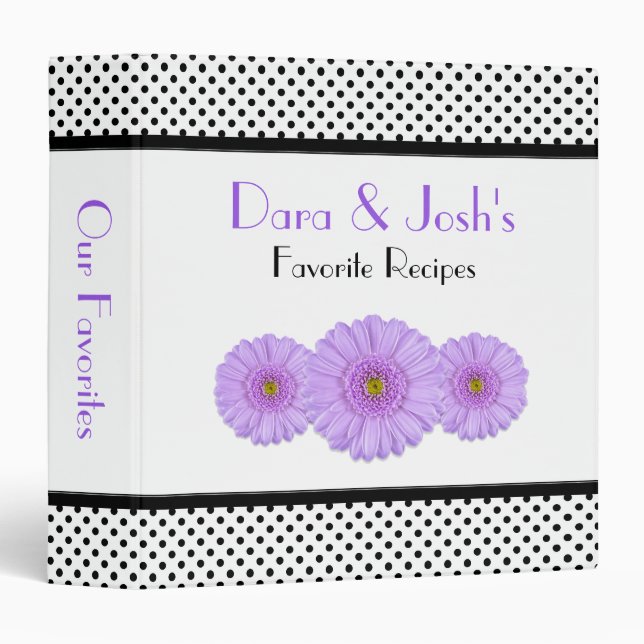 Purple Daisy Black White Polka Dot Recipe Binder (Front/Spine)