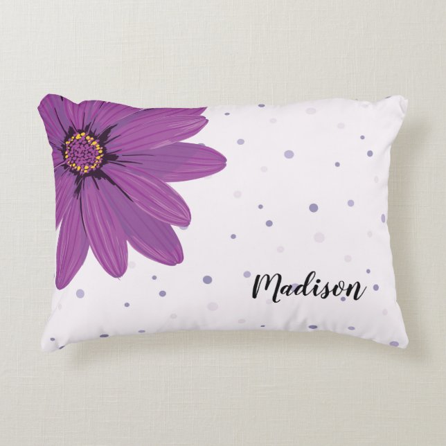 Purple Daisy & Dots | Personalized Accent Pillow (Front)