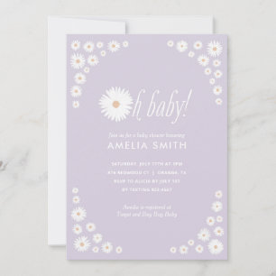 Purple Daisy Floral Boho Baby Shower Invitation