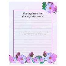 Purple Daisy Floral Lined Writing Paper