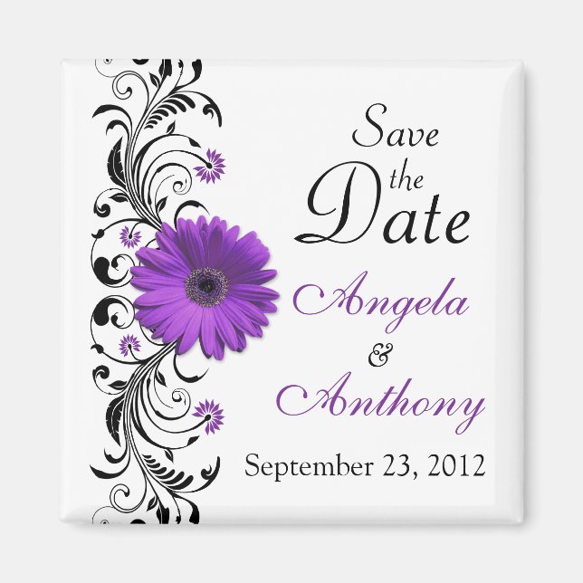 Purple Daisy Floral Wedding Save the Date Magnet (Devant)