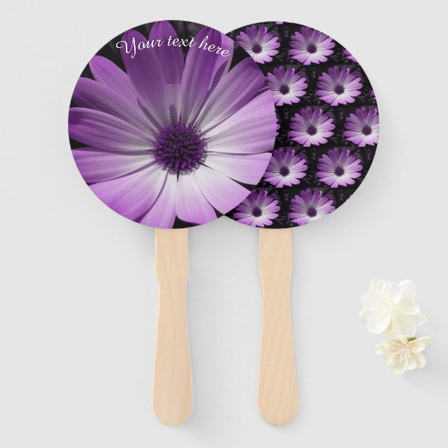 Purple Daisy Flower Custom Hand Fan (Front and Back)