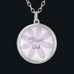 Purple Daisy Flower Girl Wedding Silver Plated Necklace<br><div class="desc">The pretty Purple Daisy Flower Girl Wedding Necklace makes a unique personalized keepsake wedding gift for your Flower Girl. Or, if desired, change the text to create a bridesmaid gift. This cute and contemporary custom floral wedding necklace features a purple daisy design with a white background inside a sterling silver...</div>