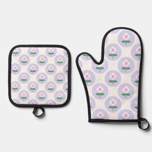 Purple Daisy Flower Housewarming Party Oven Mitt & Pot Holder Set (Front)
