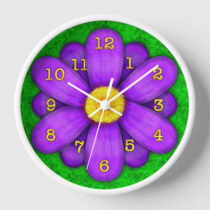 Purple Daisy Flower on Green Beautiful Wall Clock