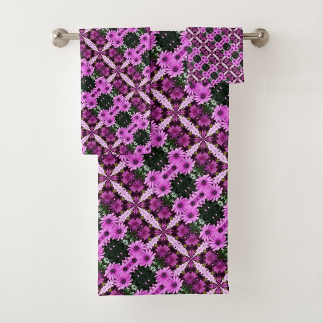 Purple Daisy Flowers Abstract Design     Bath Towel Set (Insitu)