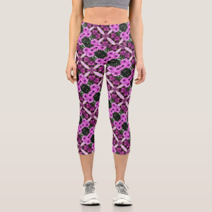 Purple Daisy Flowers Abstract Design     Capri Leggings