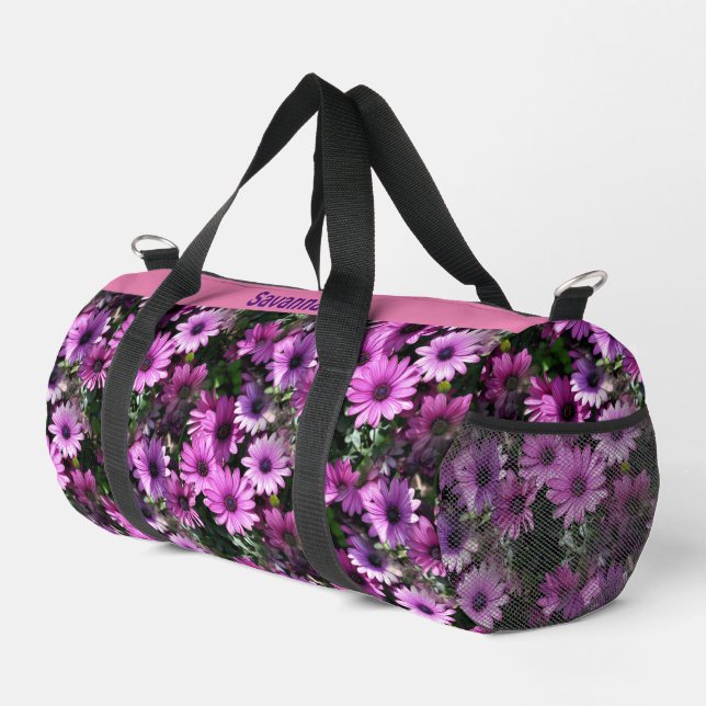 Purple Daisy Flowers Pattern Personalized    Duffle Bag (Right Corner)