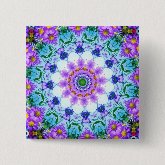 Purple Daisy Geometric 2 Inch Square Button (Front)