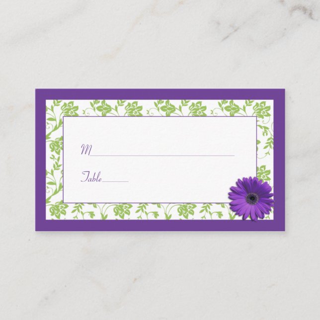 Purple Daisy Green Mariage damassé Cartes de Place (Devant)