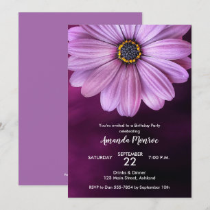 Purple Daisy Invitations de fête d'anniversaire
