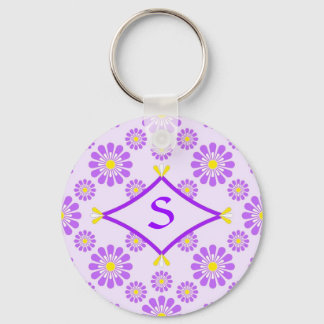 Purple Daisy Monogram Keychain