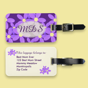Purple Daisy Monogram Luggage Tag