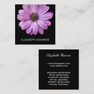 Purple Daisy on Black Square Calling Card