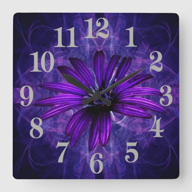 Purple Daisy Passion Square Wall Clock (Front)