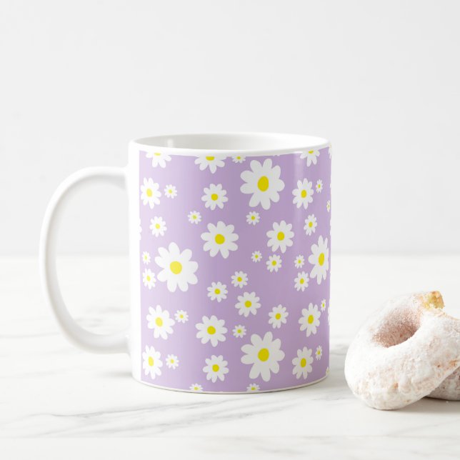 Purple Daisy Pattern Spring Coffee Mug (With Donut)