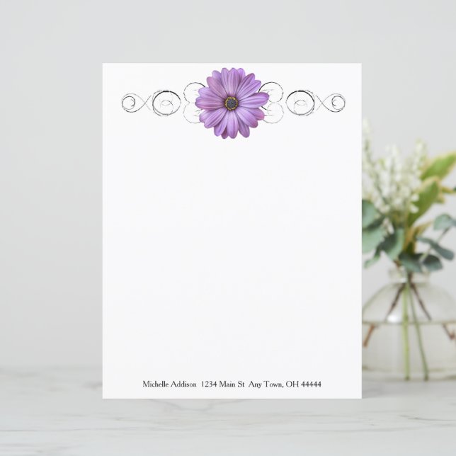 Purple Daisy Personalized Paper Sheet (Standing Front)