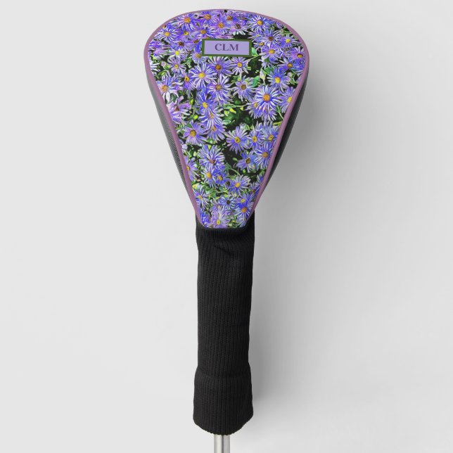 Purple Daisy Personalized With Initials` Golf Head Cover (Front)