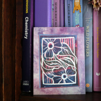 Purple Daisy Printmaking Carving Artistic green Holiday Postcard