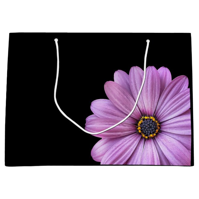Purple Daisy sur Black GRAND sac cadeau (Devant)