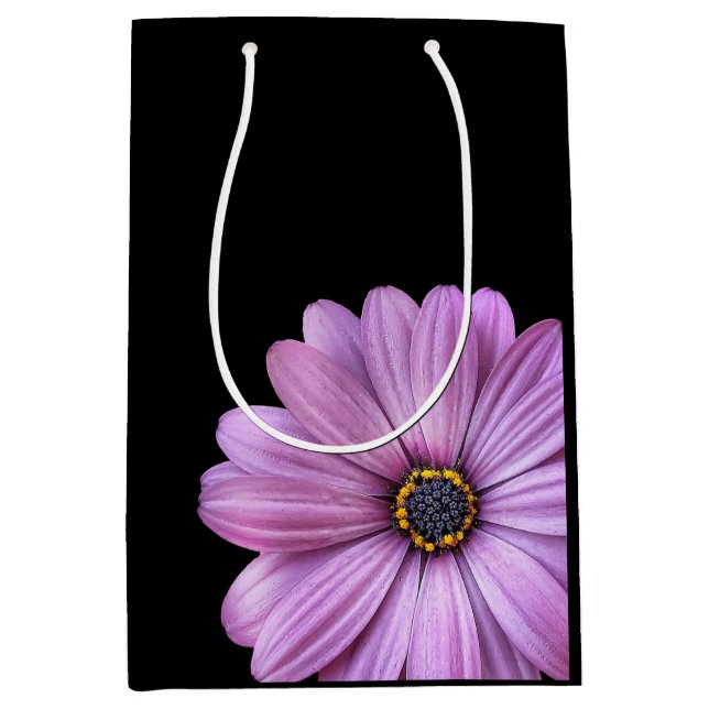 Purple Daisy sur Black MEDIUM sac cadeau (Devant)
