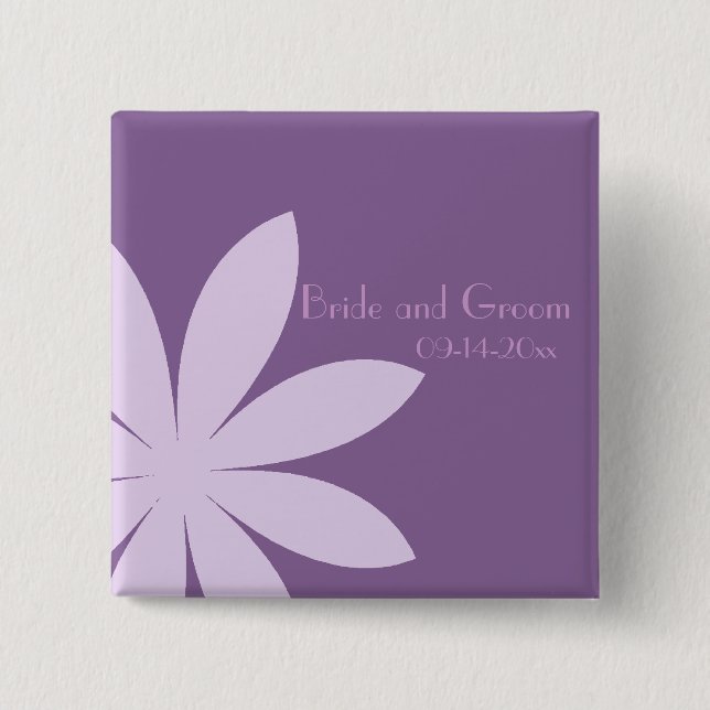 Purple Daisy Wedding 2 Inch Square Button (Front)