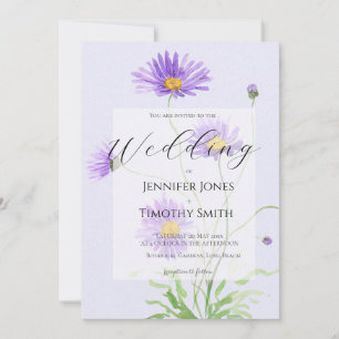 purple daisy wedding invitation