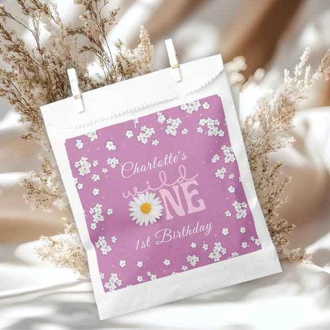 Purple Daisy Wild One 1st Birthday  Favour Bag (Creator Uploaded)