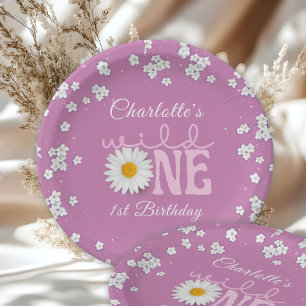 Purple Daisy Wild One 1st Birthday  Paper Plate