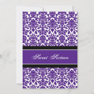 Purple Damask 16e anniversaire Invitations