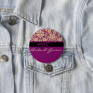 Purple Damask 3 Inch Round Button