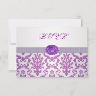 Purple Damask, amethyst picture RSVP Invitation