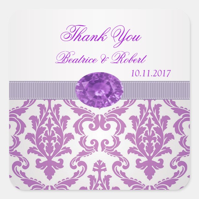 Purple Damask, amethyst picture Thank You Sticker (Front)