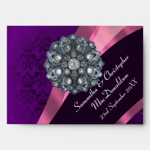Purple damask and crystal rhinestone envelopes